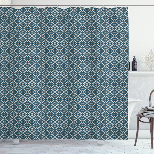 Vintage Dark Teal and Eggshell Geometric Petals Frame Shower Curtain