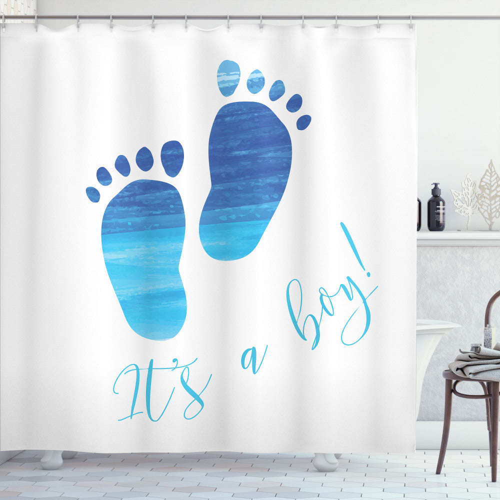 Blue and White Baby Gender Reveal Shower Curtain - It's a Boy