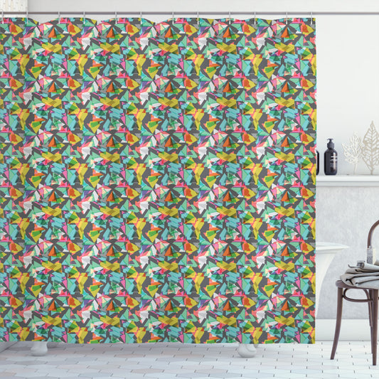 Abstract and Multicolor: Complex Vivid Triangles Shower Curtain