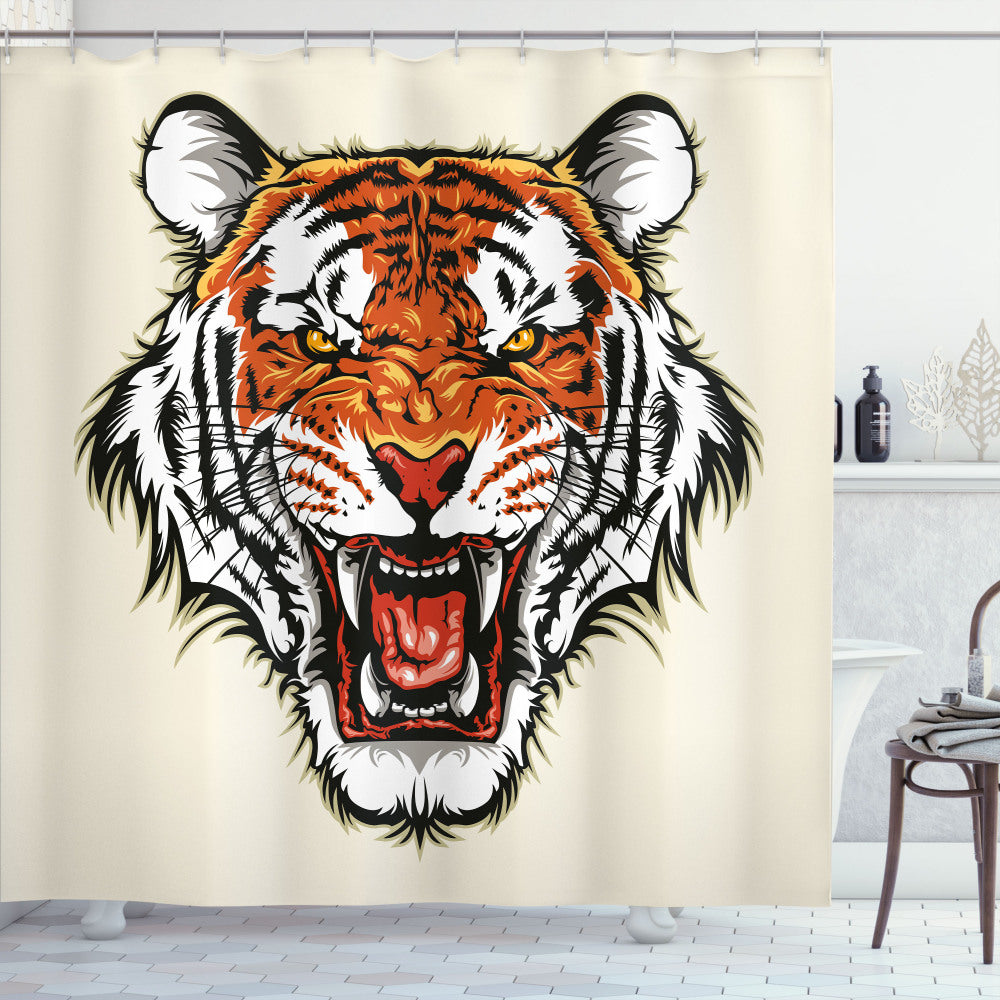 Tiger-Striped Shower Curtain Ready to Pounce in Black and Orange Jungle