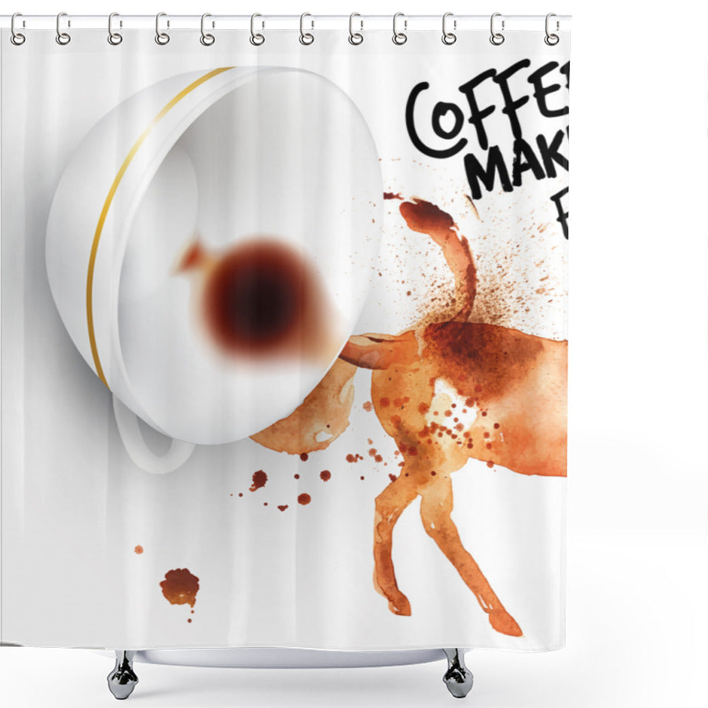 Animal-inspired Horse Words Design Bath Curtain in Coffee Art, Orange, Black, and Brown Colors