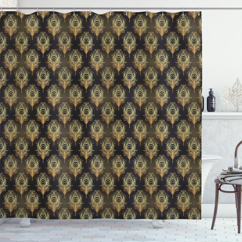 Art Deco Inspired Shower Curtain in Pale Orange and Dark Brown Tones