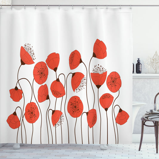 Vermilion and Pearl Summer Poppy Flower Shower Curtain