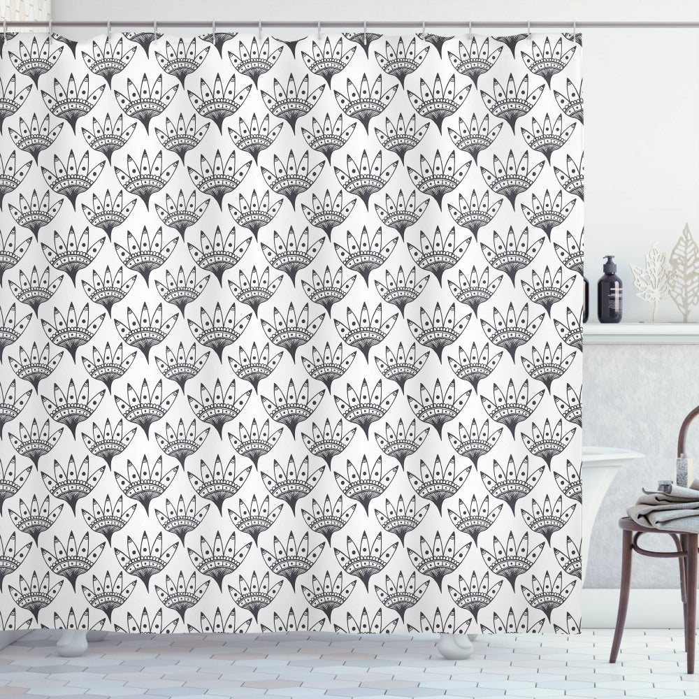 Tribal Greyscale Pattern Floral Shower Curtain - Optimized Rewrite