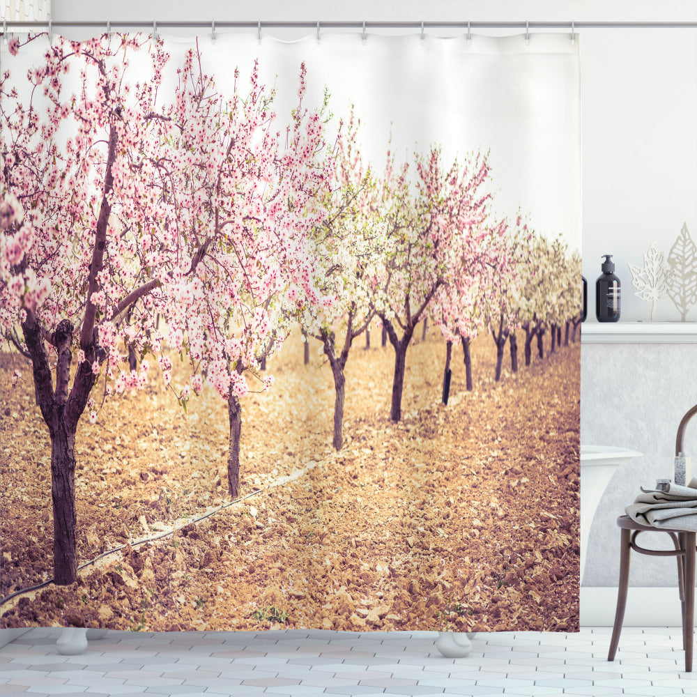 Almond Blossom Multicolor Pastel Idyllic Motif Shower Curtain