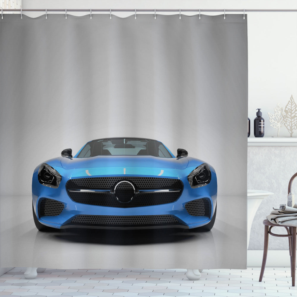 Youthful Sports Vehicle Auto Inspired Teen Room Bath Curtain in Black, Grey, and Blue