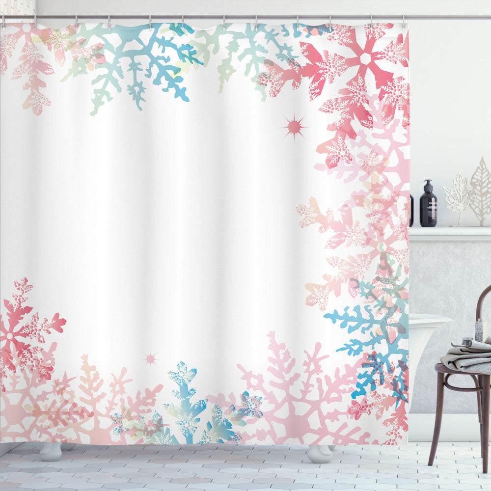 Winter-Inspired Pastel Shower Curtain in Pale Green, Coral, and Blue