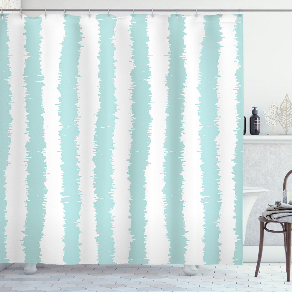 Aqua, Seafoam, and White Sketchy Grunge Stripes Shower Curtain