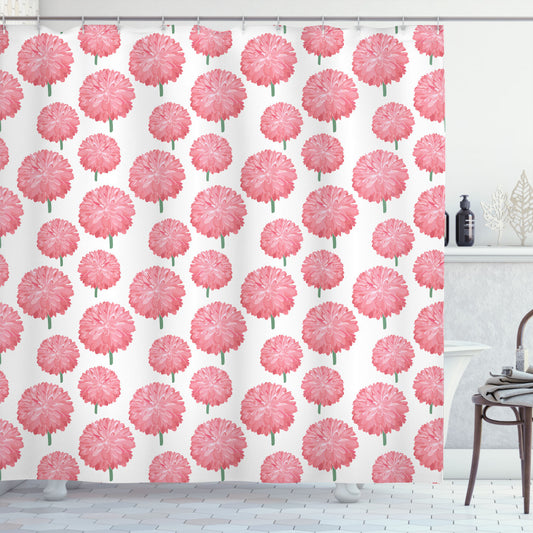 Blooming Beauty: Floral Shower Curtain in Pale Pink and Green, Inspired by Botany and Nature Growth