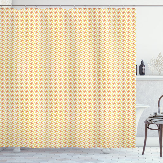 Whimsical Pinwheel Design in Pastel Colors: Mustard, Apricot, and White Shower Curtain