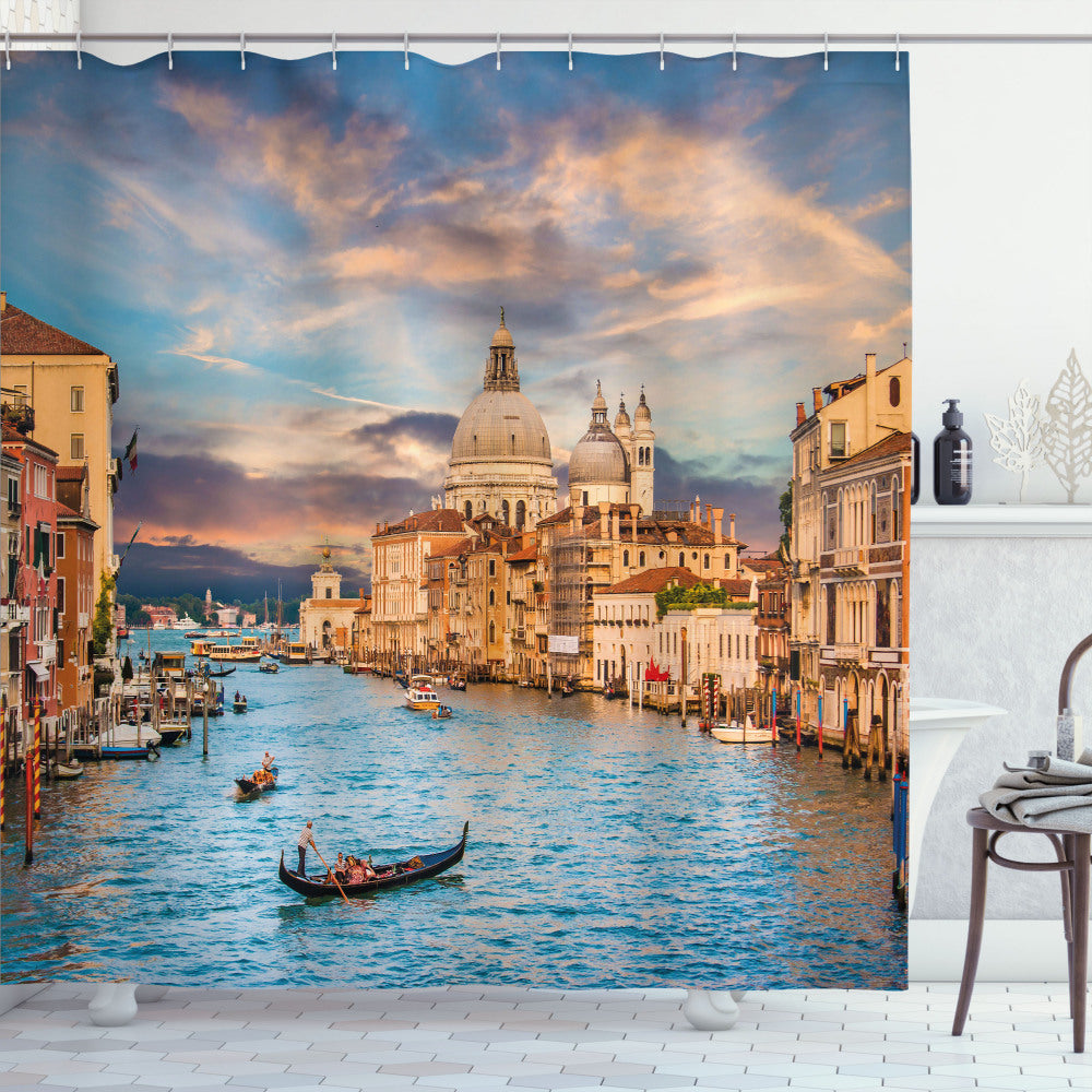 Venice's Canal Grande: Sky Blue and Champagne Burnt Sienna Image Shower Curtain