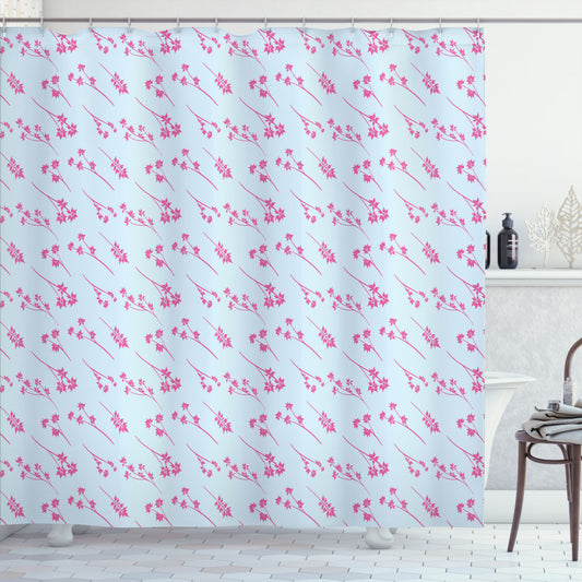 Blue and Pink Eucalyptus Blooming Shower Curtain in Baby Blue and Pink Colors