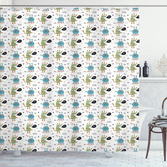 Colorful and Quirky Funky Monsters and Creatures Shower Curtain