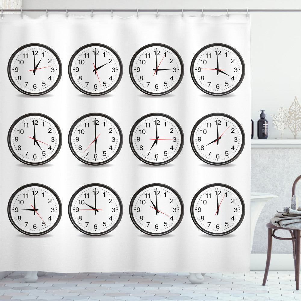 Black and White Clock Design Shower Curtain