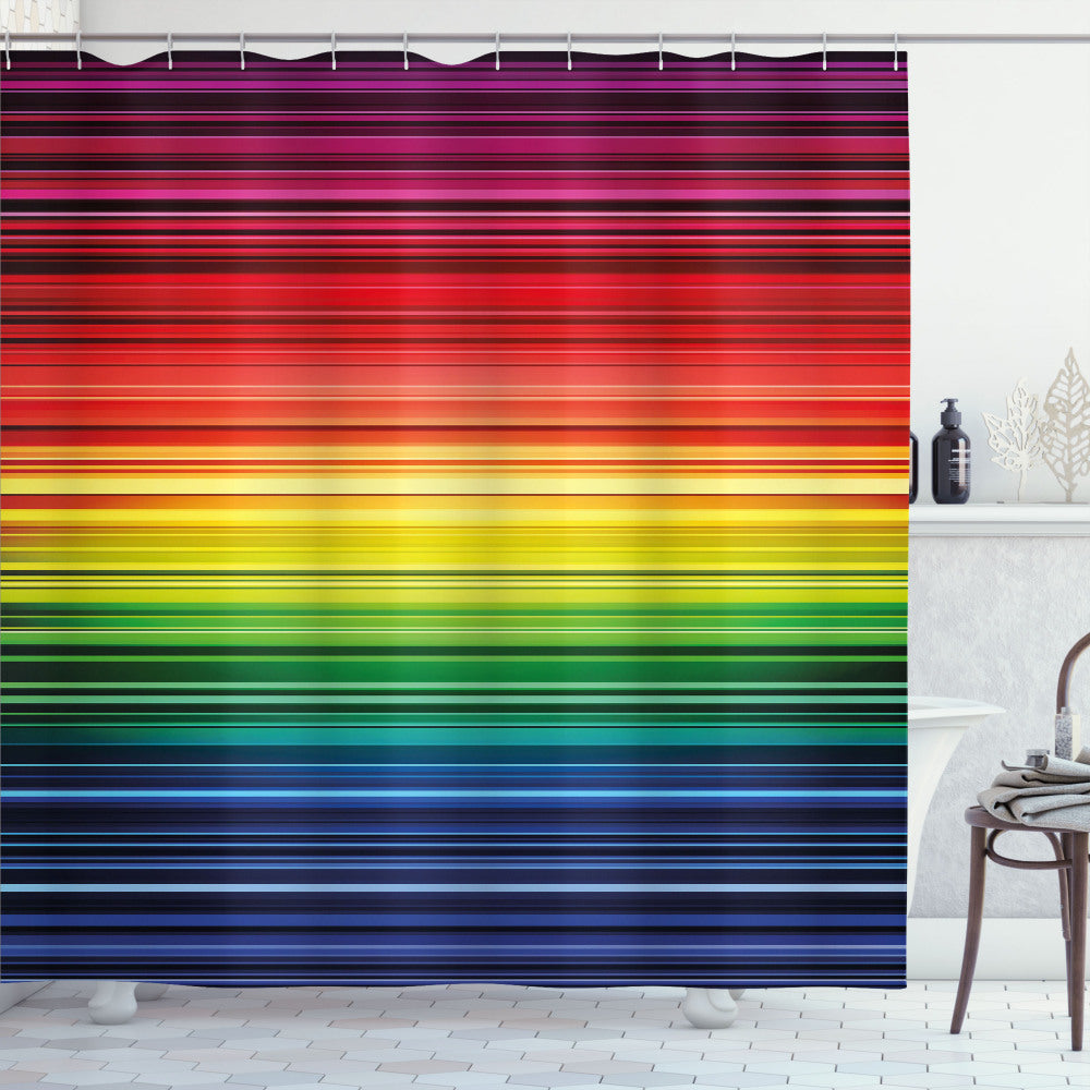 Abstract Multicolor Rainbow Stripes Neon Shower Curtain: A Stylish Blend of Colors