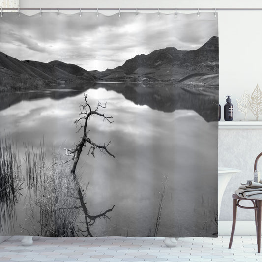 Tranquil Lake Black and White Bath Curtain Collection