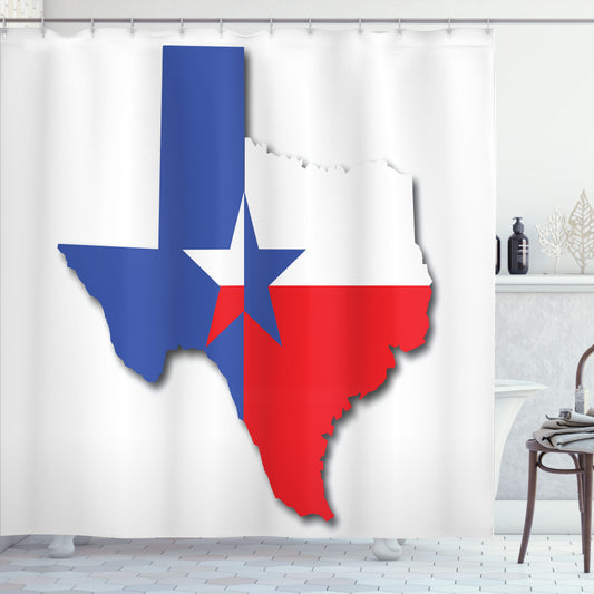 Texas Star Flag Design Bath Curtain in Violet Blue, Vermilion, and White