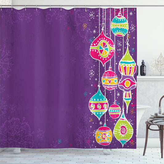 Christmas Kids Doodle Balls Multicolor Shower Curtain