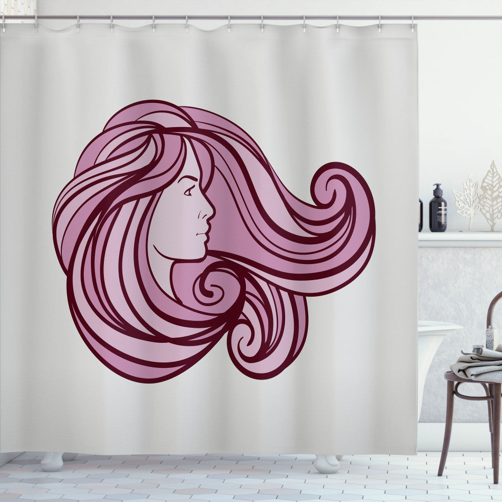 Chic Hair Salon featuring Burgundy, Pale Pink, and Pearl Tones in Indulgent Pinky Hair Shower Curtain