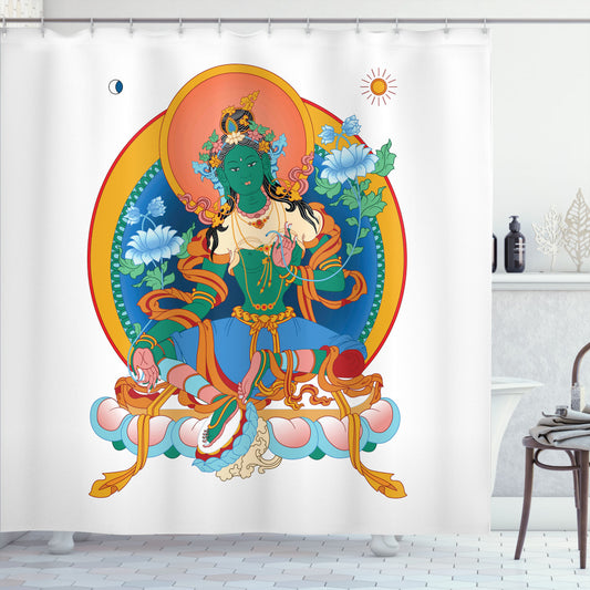 Tibetan Sacred Female Figure Multicolor Shower Curtain: A Symbol of Serenity and Tradition