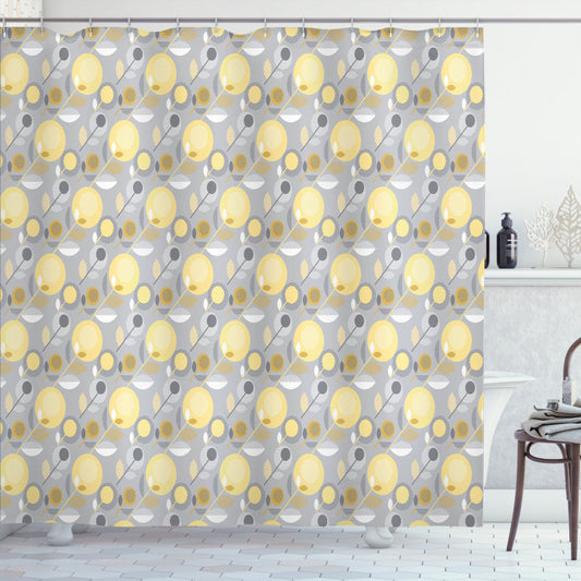 60's Inspired Yellow Flower and Pale Grey Pattern Shower Curtain