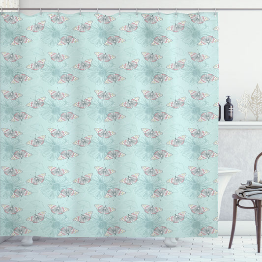 Vintage Spring Blooms: Multicolor Flower and Butterfly Shower Curtain