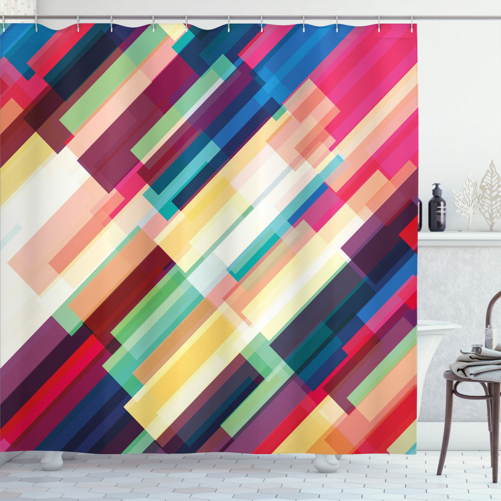 Abstract Geometric Color Lines Multicolor Shower Curtain