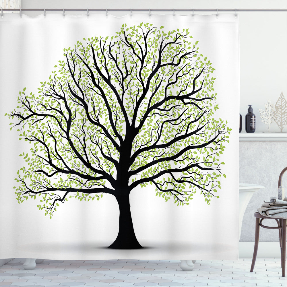 Tree of Life Bath Curtain in Lush White, Black, and Green Leaves: Optimal Optimization for Your Bathroom