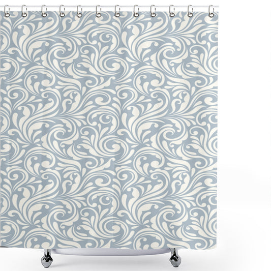 Vintage Floral Leaves and Swirls in Bluegrey and Cream Shower Curtain