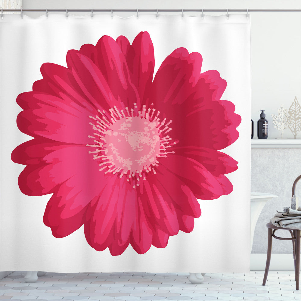 Close Up Gerber Daisy Flower Shower Curtain in Dark Pink, Hot Pink, and Pale Pink