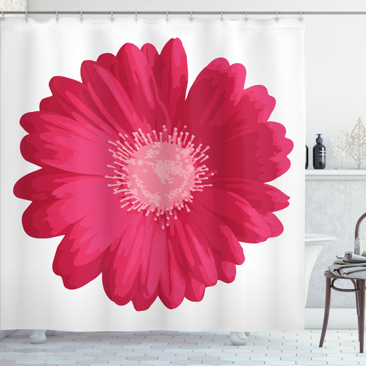 Close Up Gerber Daisy Flower Shower Curtain in Dark Pink, Hot Pink, and Pale Pink