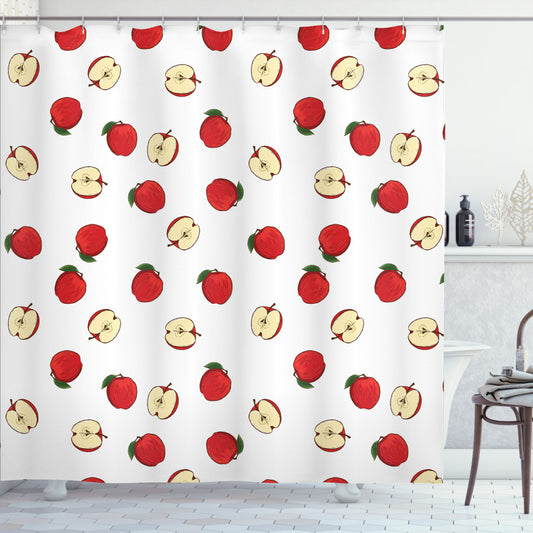 Colorful Apple and Red Eggshell Fruit Slices Shower Curtain