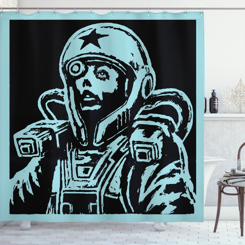 Black and Teal Female Astronaut Shower Curtain – A Space-Inspired Bathroom Essential