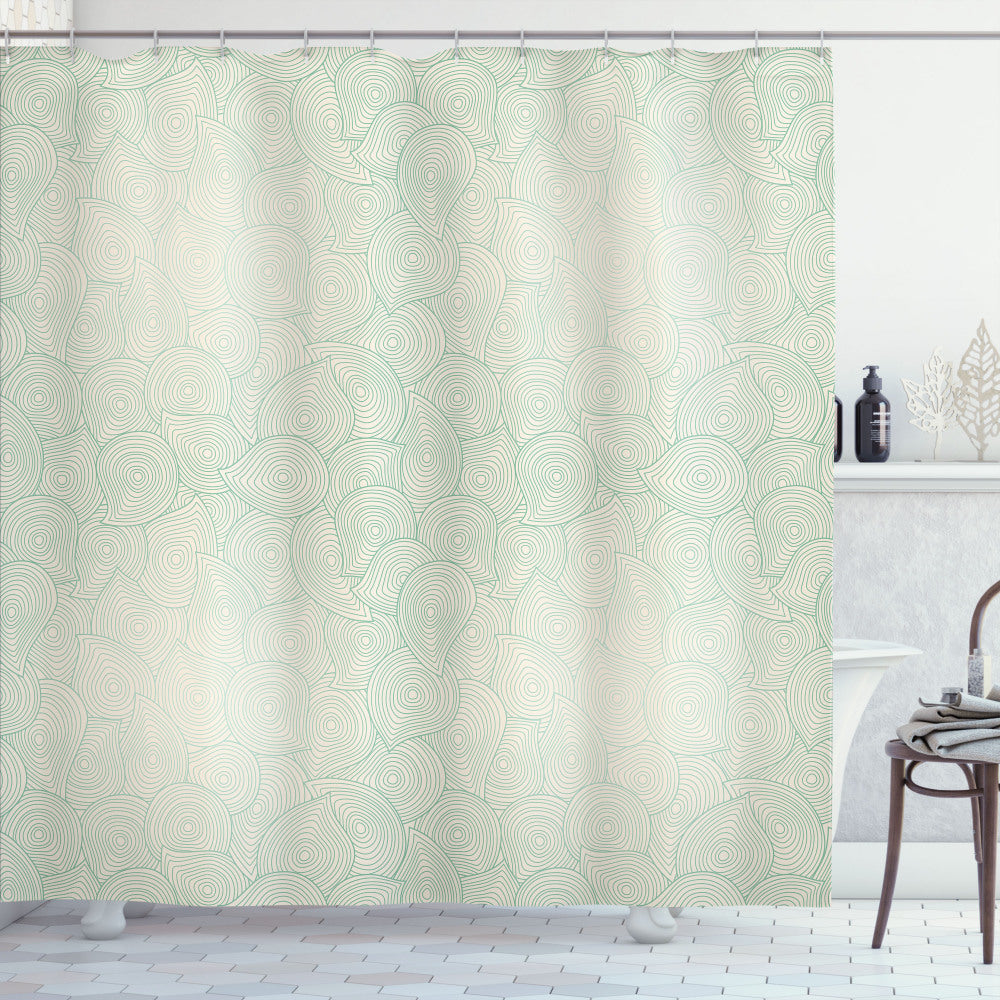 Abstract Moire Composition in Sea Green and Eggshell Tones: A Refreshing Twist on Shower Curtains