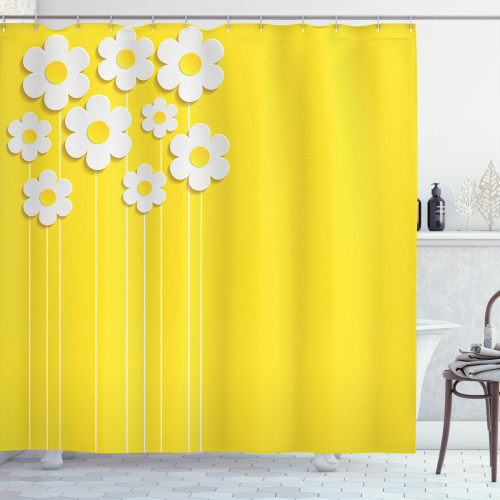 Yellow and White Cartoon Spring Flowers Shower Curtain - Optimized Title