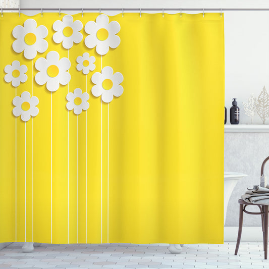 Yellow and White Cartoon Spring Flowers Shower Curtain - Optimized Title