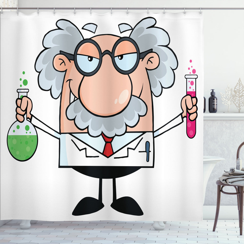 Cartoon Theme Nursery Science Shower Curtain in Multicolor Black, Yellow, and White