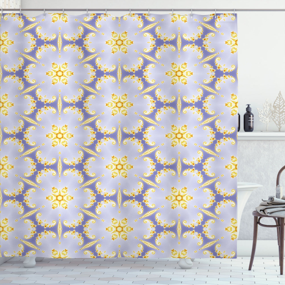 Boho Blossoms Fractal Inspired Pale Yellow and Lilac Shower Curtain