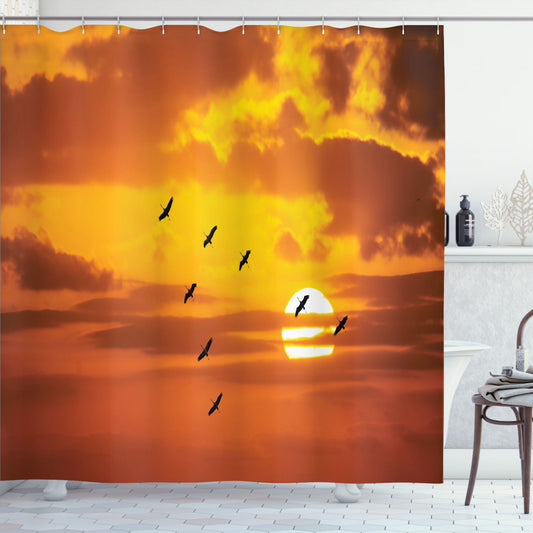 Birds Soaring in the Orange Sunset Shower Curtain