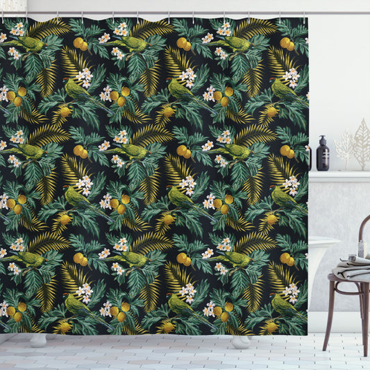 Tropical Multicolor Palm Plumeria and Bird Shower Curtain - Key Combination