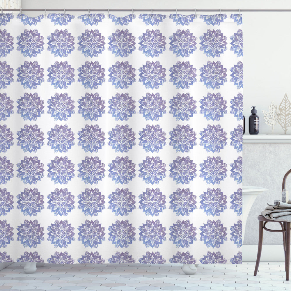 Watercolor Floral Frame Yoga Inspired Shower Curtain in Pale Blue, White, and Mauve