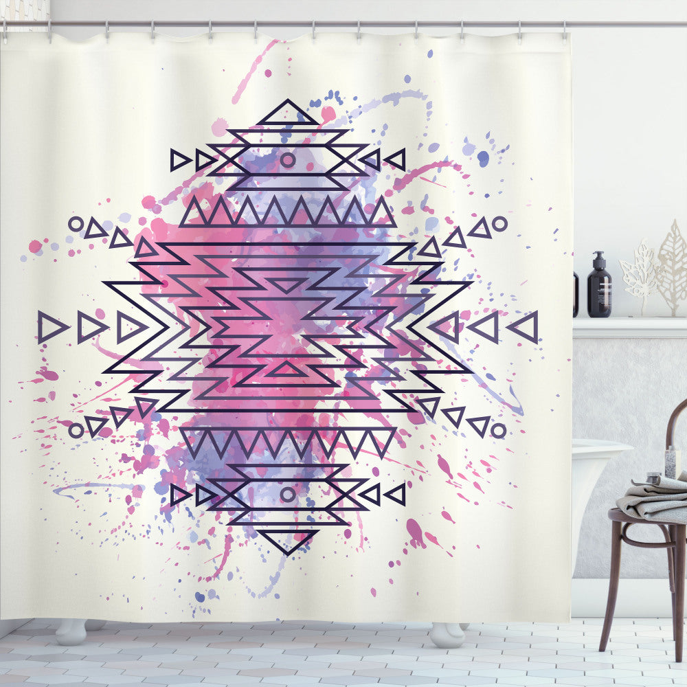 Tribal Inspiration: Motif Brushstroke Shower Curtain in Pale Pink, Fuchsia, and Lilac