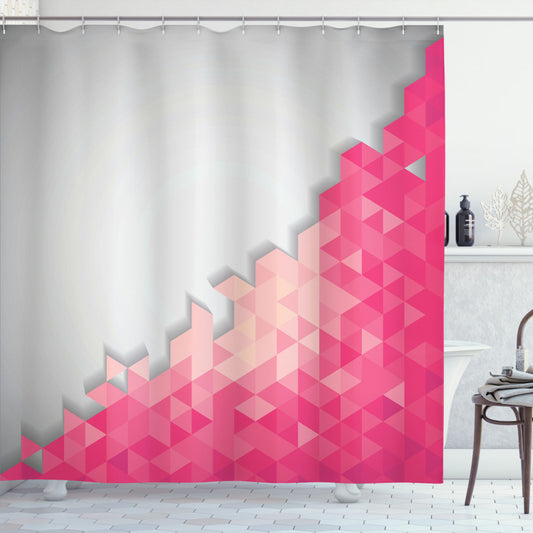 Abstract Geometry Inspired Pink and Grey, Pale Peach, Magenta, and Grey Shower Curtain