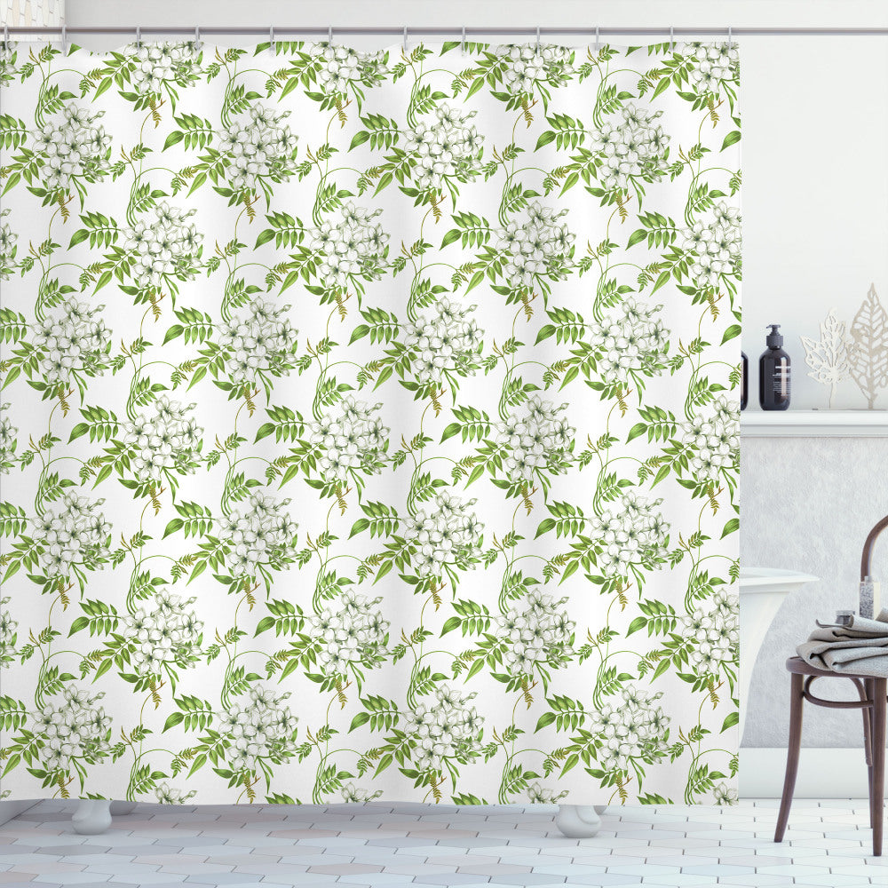 Vintage Floral Jasmine, Lime Green, Off White, and Khaki Shower Curtain