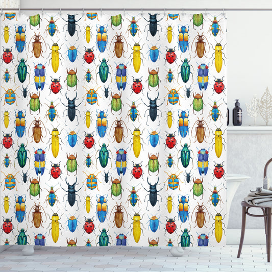 Watercolor Multicolor Insects Shower Curtain