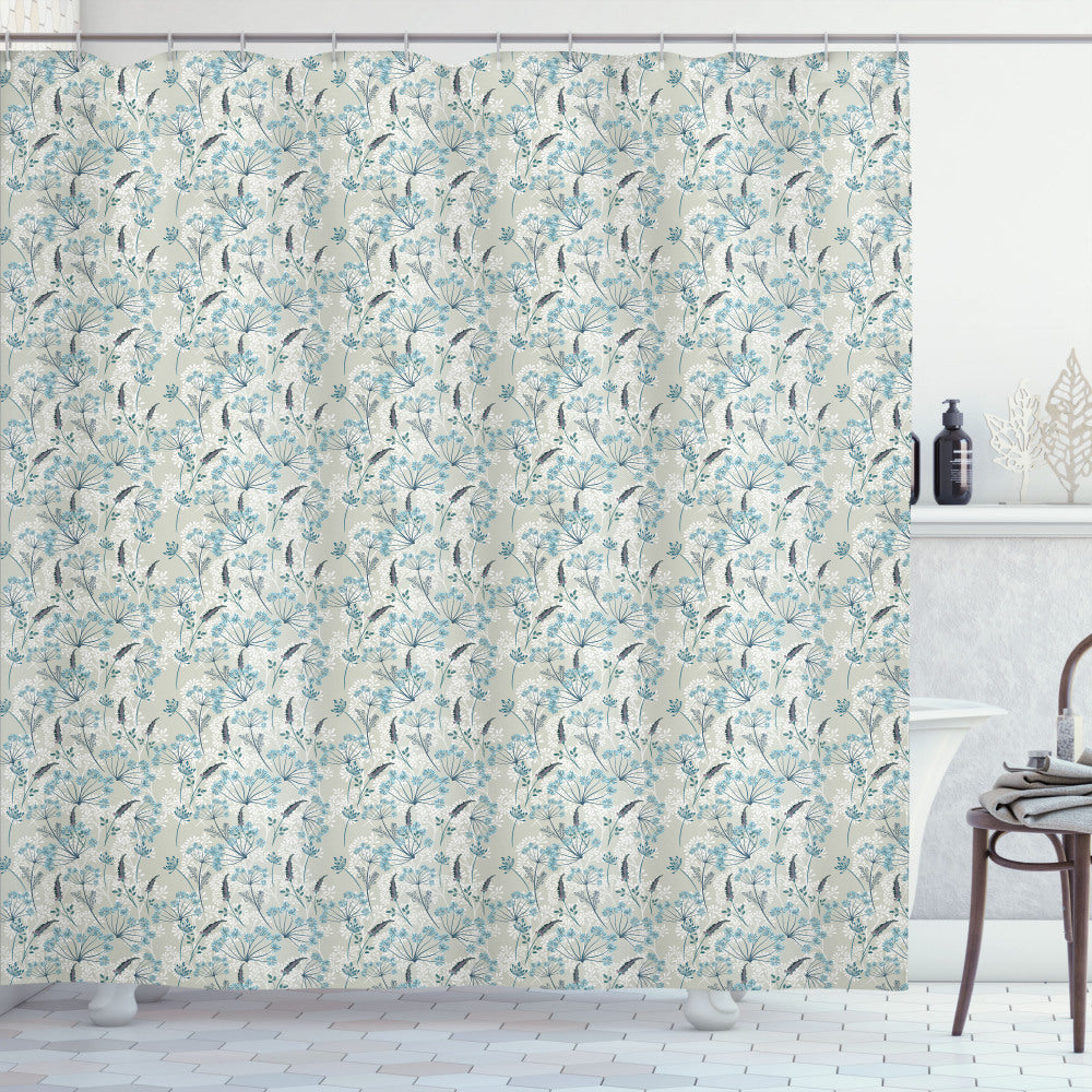 Botanical Beauty: Autumnal Vintage Floral Shower Curtain in Slate Blue and Pale Sage Green