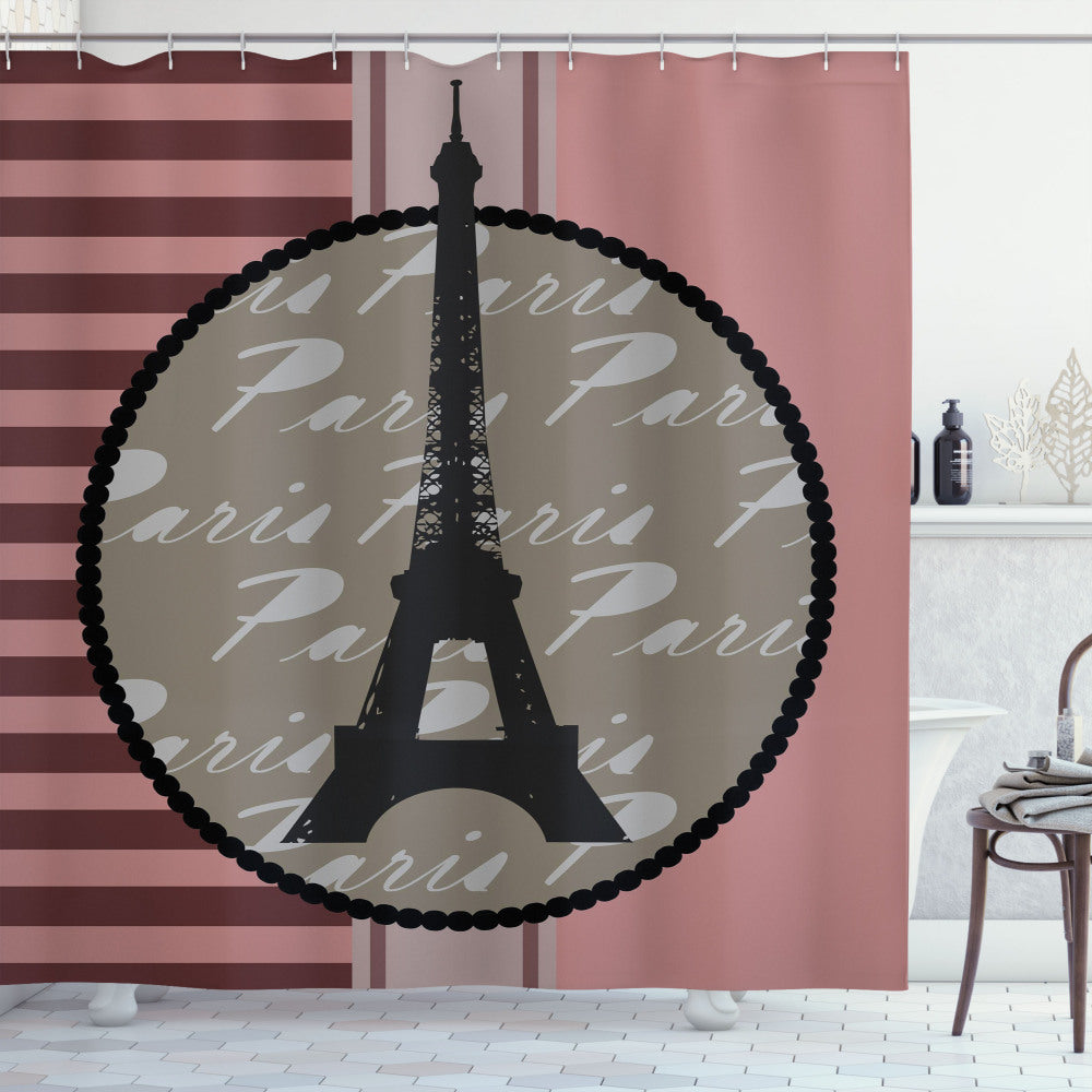 Vintage Eiffel Silhouette Paris Rose Sepia Shower Curtain