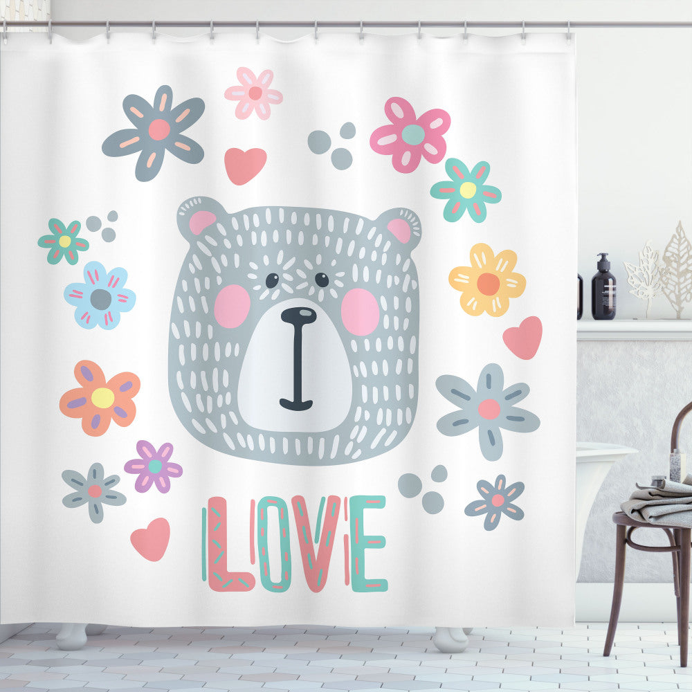 Whimsical Doodle Face of a Polar Bear: Multicolor Shower Curtain