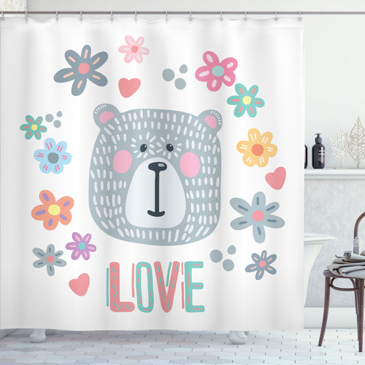 Whimsical Doodle Face of a Polar Bear: Multicolor Shower Curtain