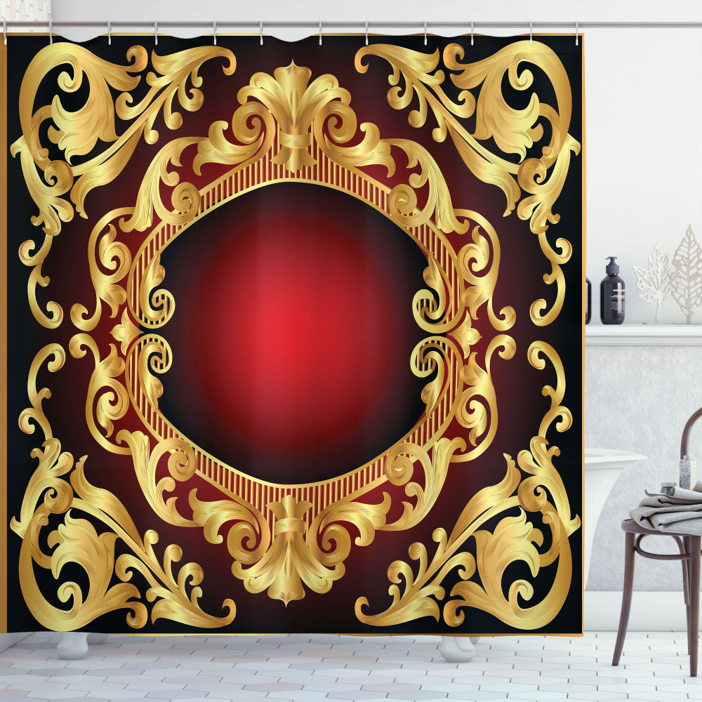 Baroque Frame Yellow Damask Earth Yellow Burgundy and Black Shower Curtain